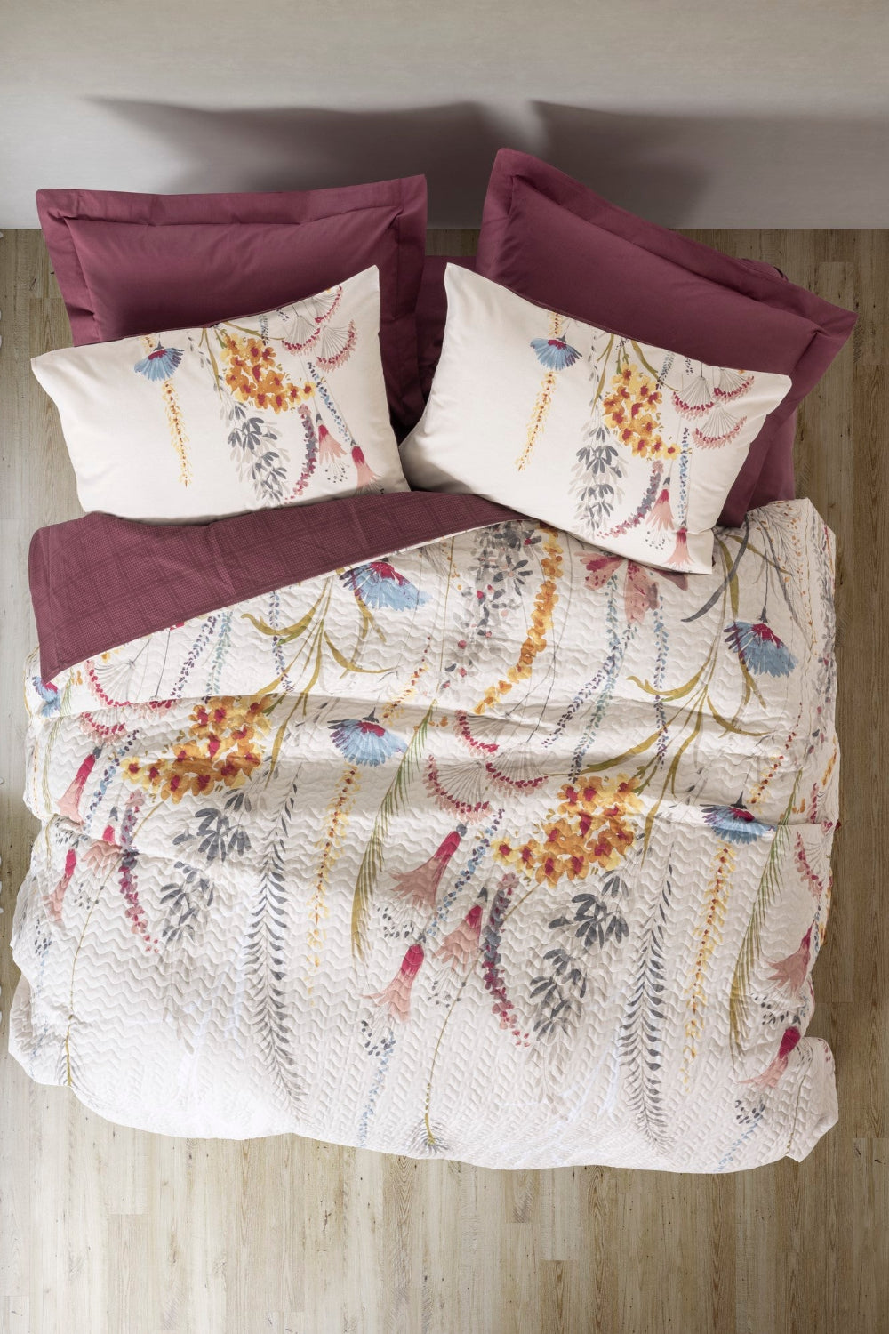 Cotton Box-Çift Kişilik Complete Set Flos Bordo-Nevresim Takımı-1-Milagron.com