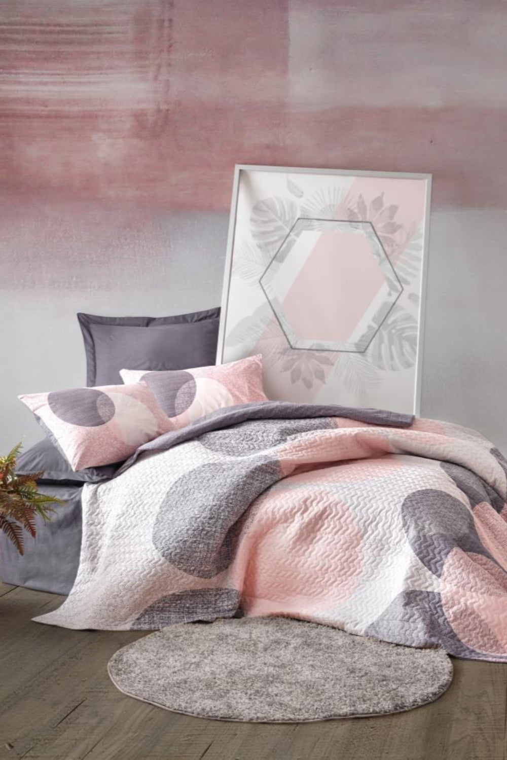 Cotton Box-Çift Kişilik Complete Set Leron Gri-Nevresim Takımı-1-Milagron.com