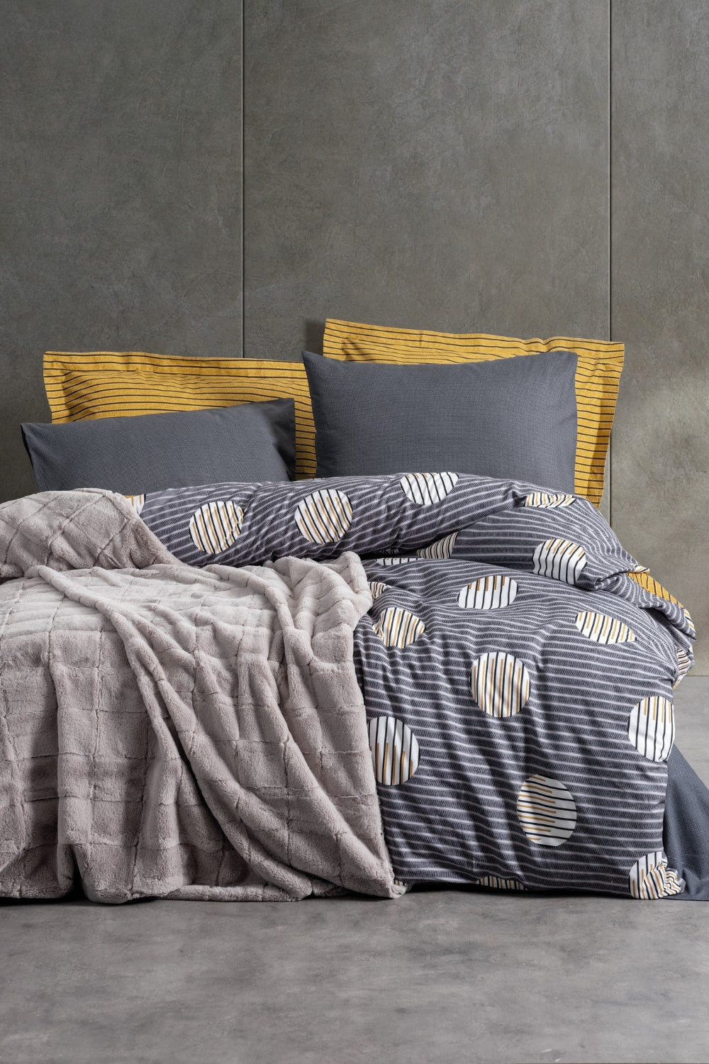 Cotton Box-Çift Kişilik Trim Battaniyeli Nevresim Takımı Smooth Gri-Nevresim Takımı-1-Milagron.com