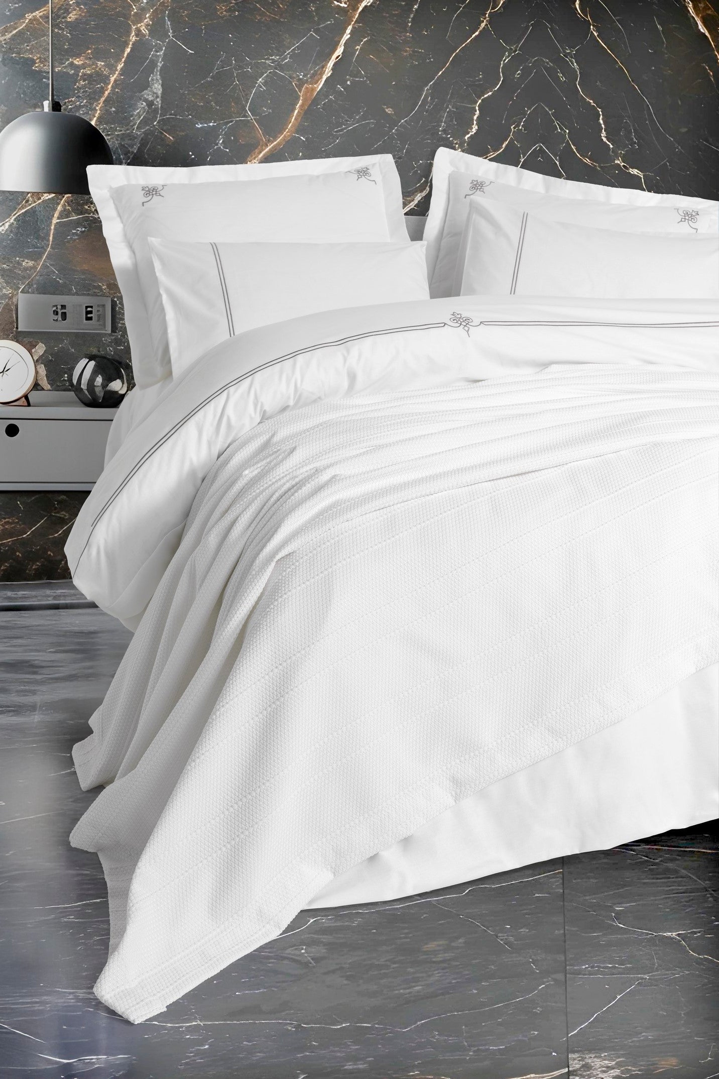 Cotton Box-Classic Çeyizlik Çift Kişilik Pikeli Nevresim Takımı Güher Beyaz-Pike Takımı-1-Milagron.com
