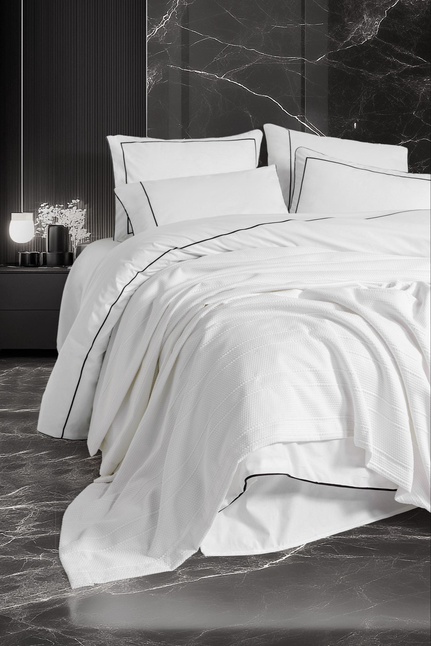 Cotton Box-Classic Çeyizlik Çift Kişilik Pikeli Nevresim Takımı Mahur Beyaz-Pike Takımı-1-Milagron.com