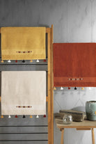 Cotton Box-Cotton Box %100 Pamuk 3'lü Nakışlı Püsküllü Havlu Seti Hardal Ekru Kiremit-El Yüz Havlusu-1-Milagron.com