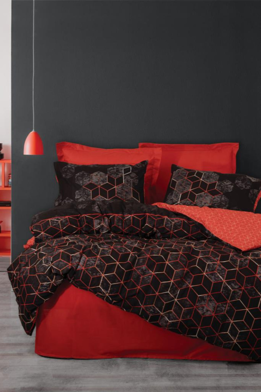 Cotton Box-Dark Çift Kişilik Nevresim Takımı Cubo Kiremit-Nevresim Takımı-1-Milagron.com