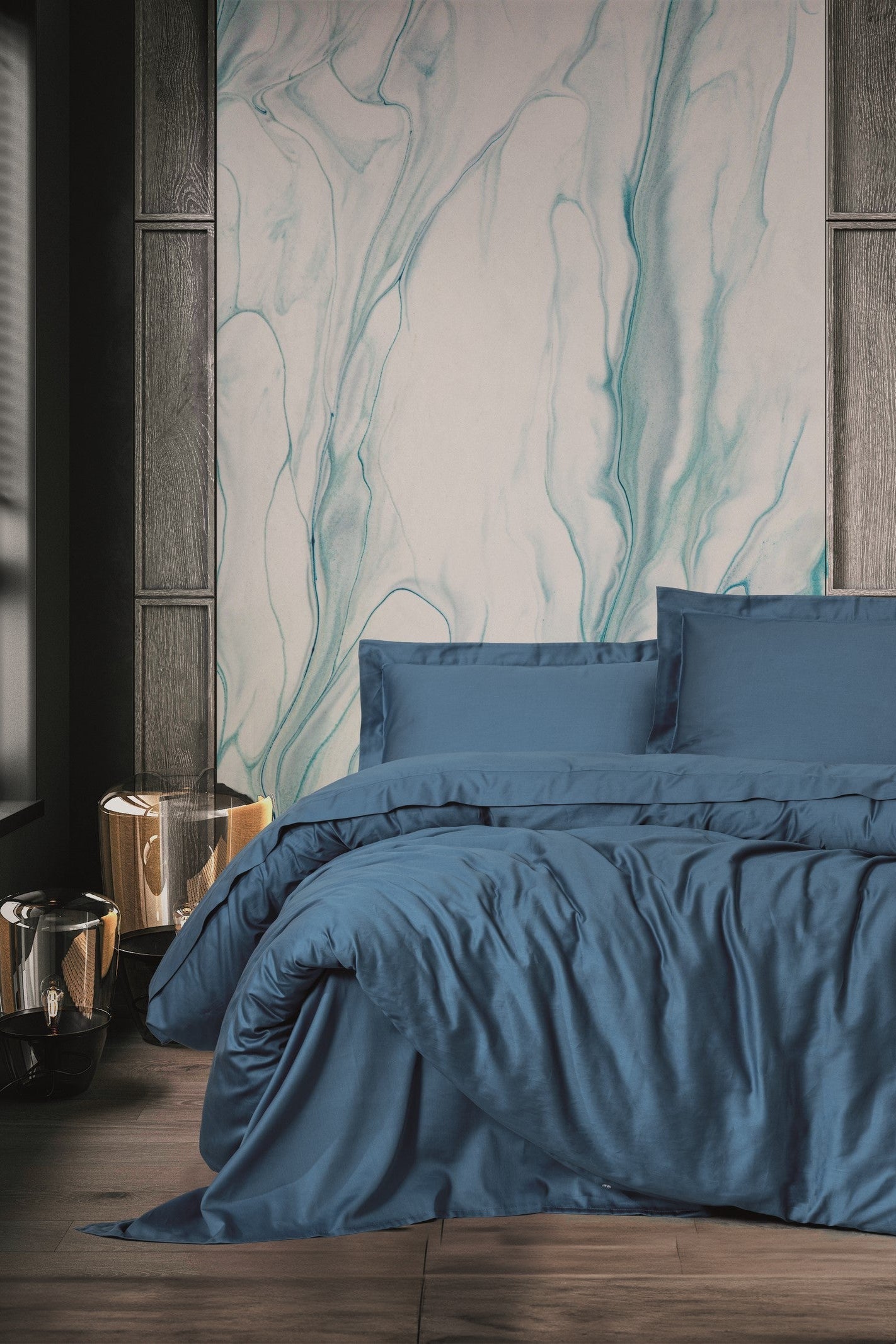 Cotton Box-Elegant Saten Tek Kişilik Nevresim Takımı Mavi-Nevresim Takımı-1-Milagron.com