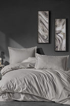 Cotton Box-Elegant Stripe Saten Çift Kişilik Nevresim Takımı Bej-Nevresim Takımı-1-Milagron.com