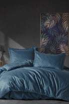 Cotton Box-Elegant Stripe Saten Çift Kişilik Nevresim Takımı Mavi-Nevresim Takımı-1-Milagron.com