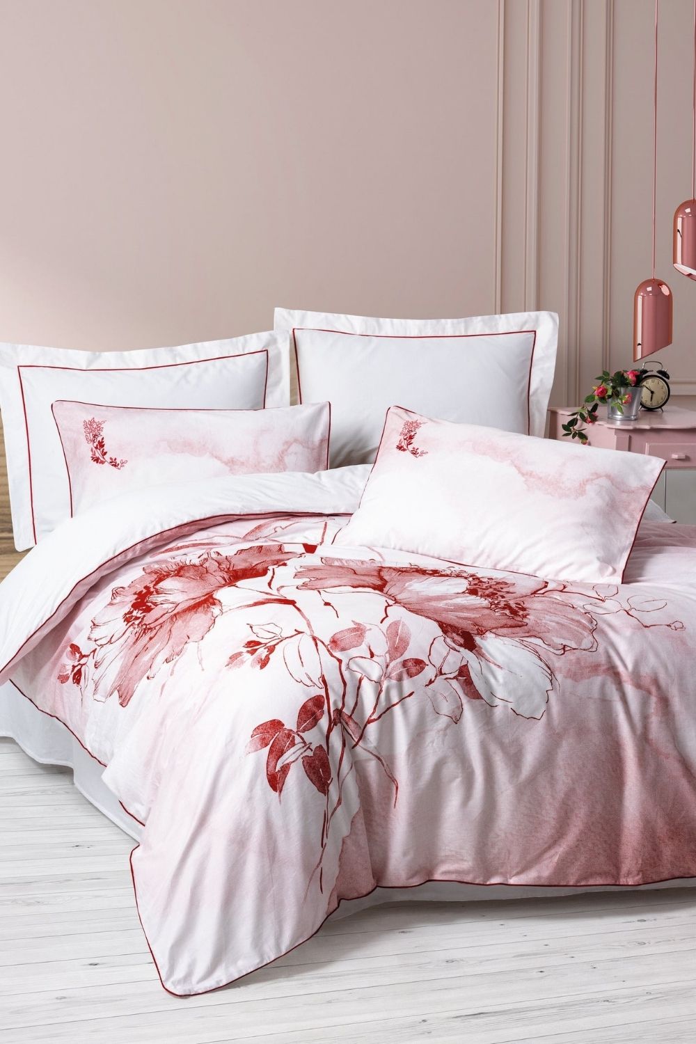 Cotton Box-Elite Saten Çift Kişilik Nevresim Takımı Gules Kırmızı-Nevresim Takımı-1-Milagron.com