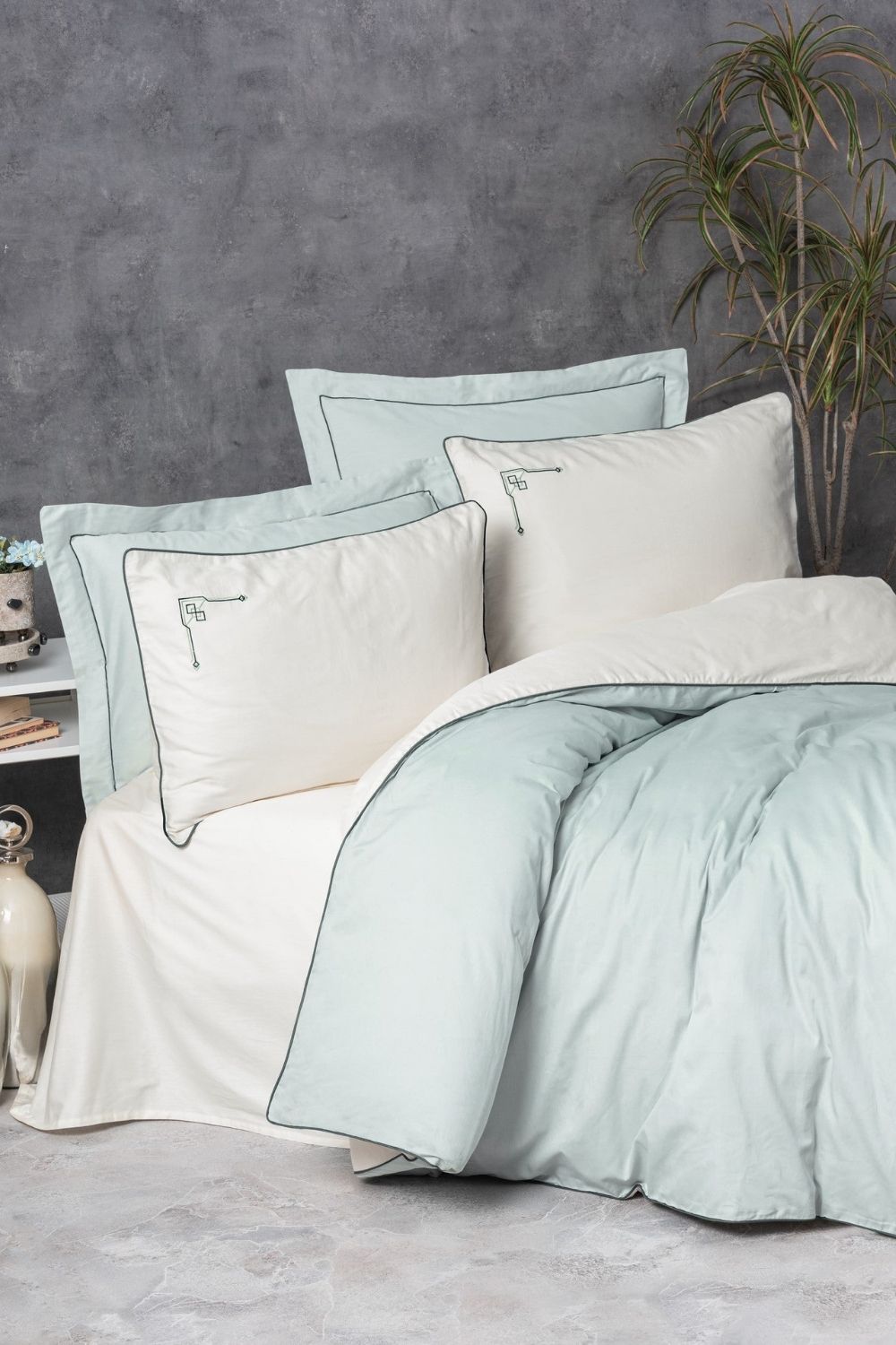 Cotton Box-Elite Saten Çift Kişilik Nevresim Takımı Vanko Mint-Nevresim Takımı-1-Milagron.com