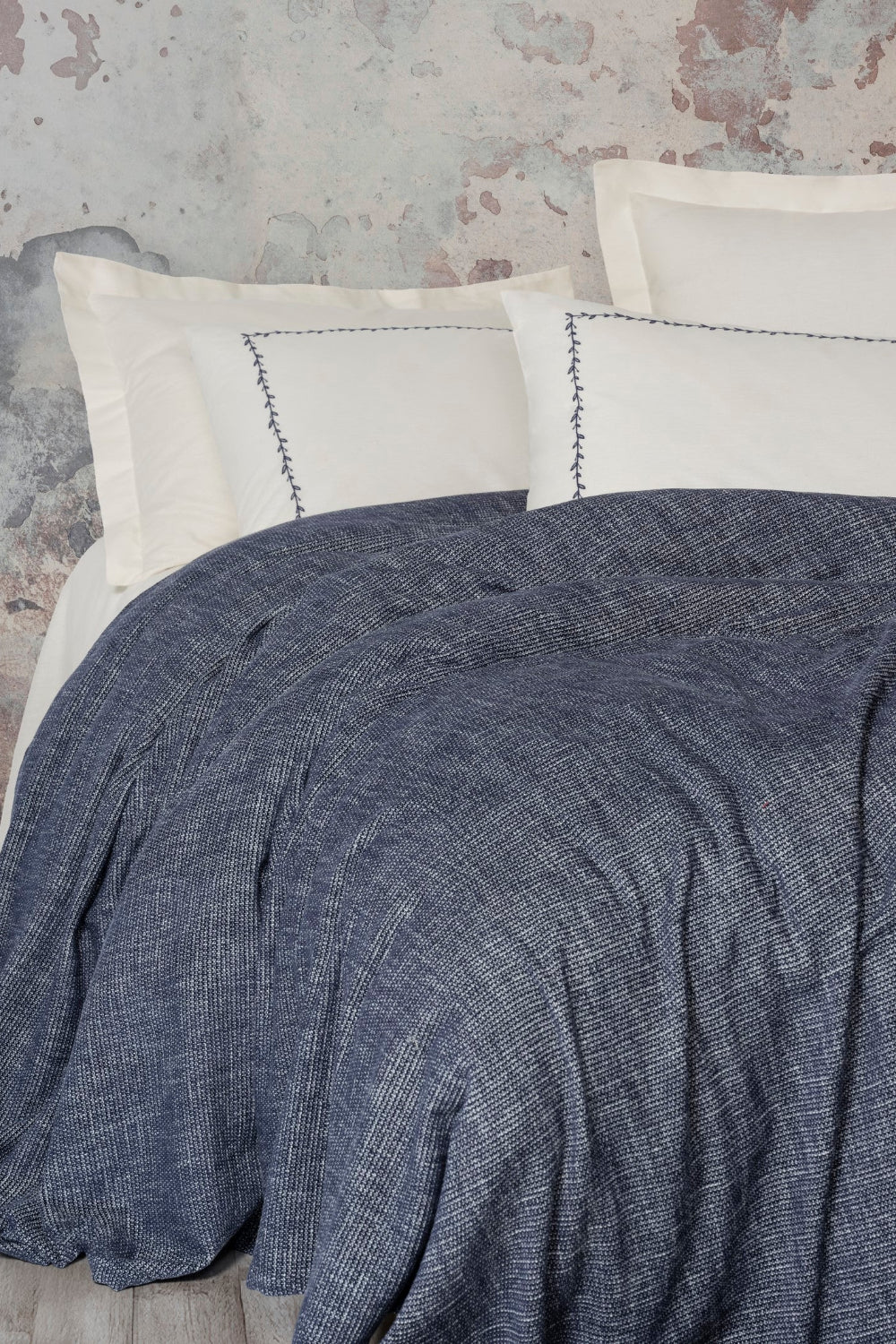 Cotton Box-Embrova Şönil Çift Kişilik Yatak Örtüsü/Pike Takımı Loom Lacivert-Nevresim Takımı-2-Milagron.com
