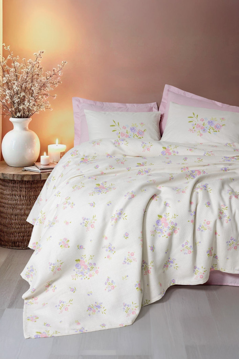 Cotton Box-Estiva Çift Kişilik Pike Takımı Petal Pembe-Nevresim Takımı-1-Milagron.com