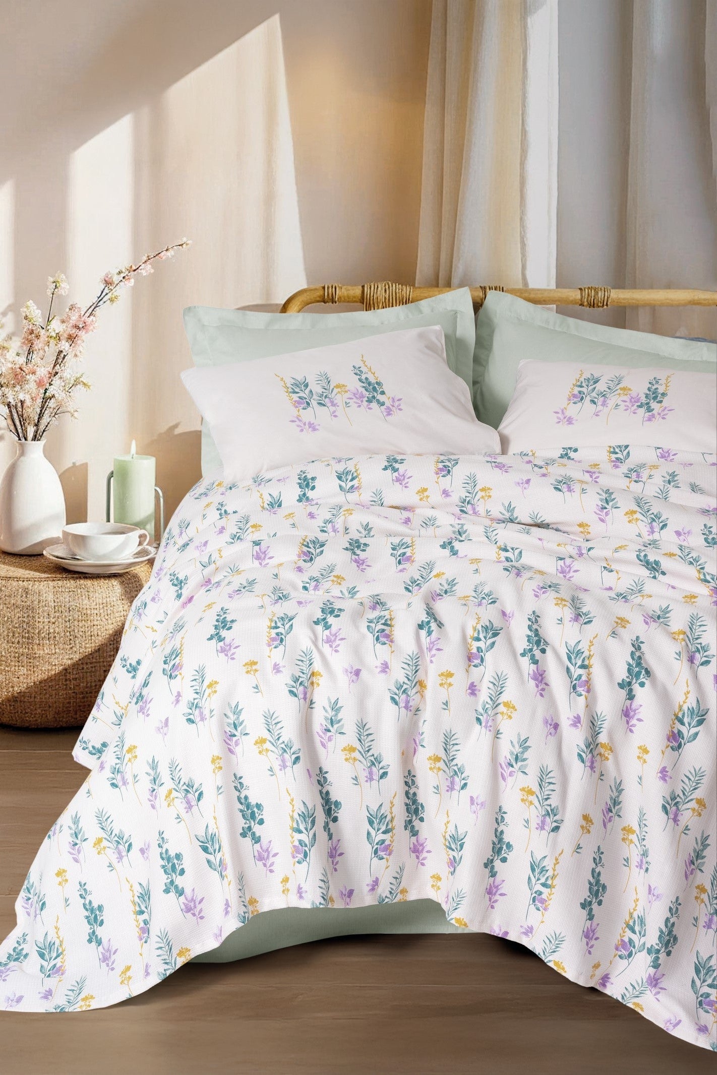 Cotton Box-Estiva Tek Kişilik Pike Takımı Twig Mint-Pike Takımı-1-Milagron.com