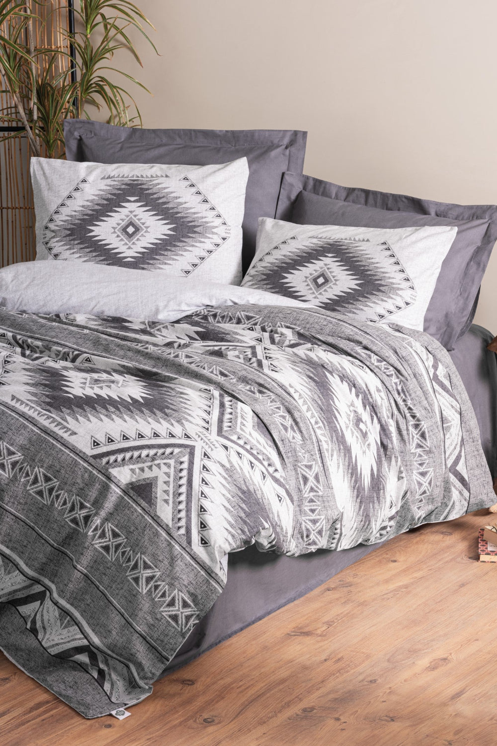 Cotton Box-Cotton Box Ethnic Tek Kişilik Nevresim Takımı Delos Antrasit-Tek Kişilik Nevresim Takımı-1-Milagron.com