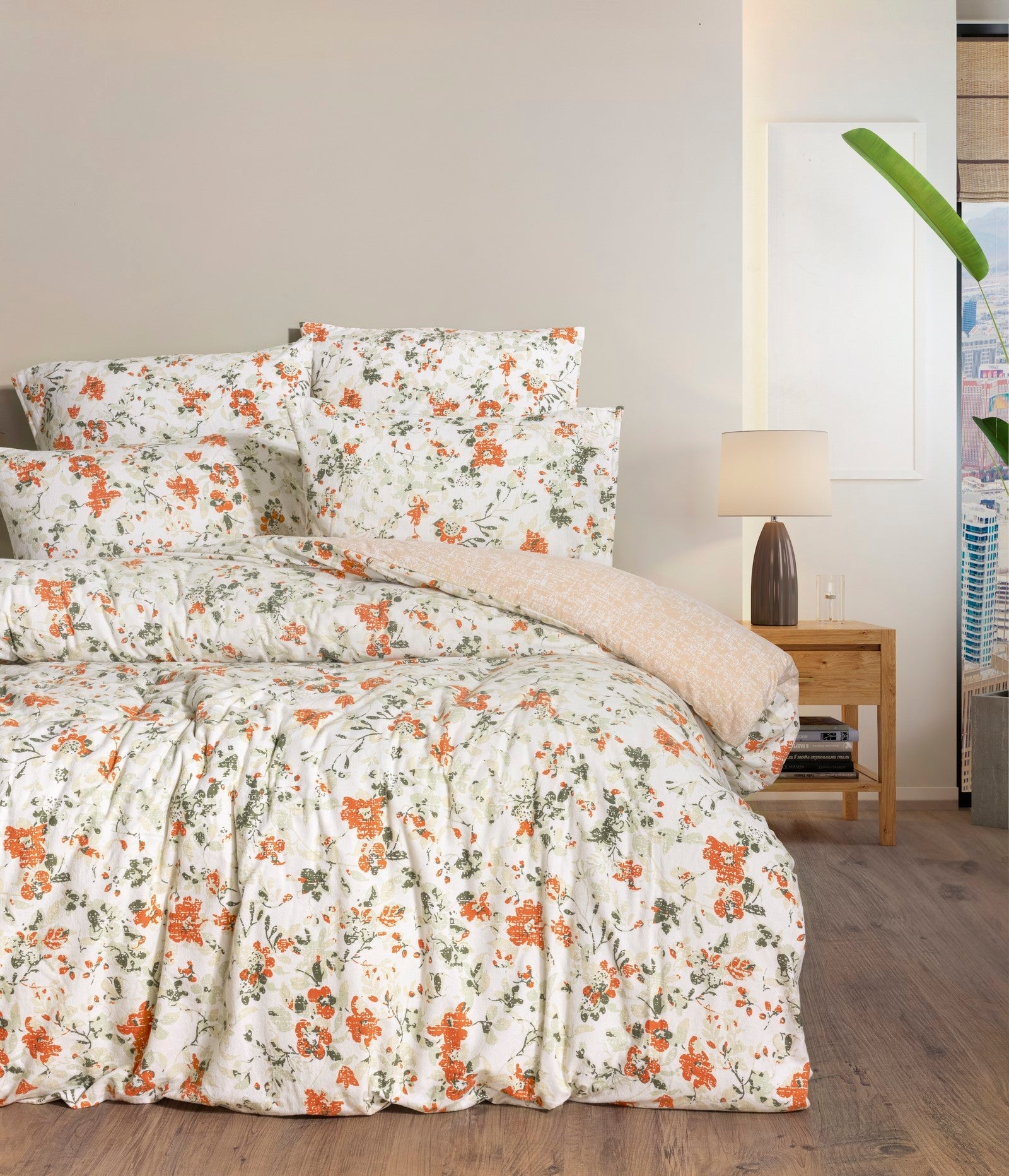 Cotton Box Flanel Çift Kişilik Nevresim Takımı Vintage Ekru