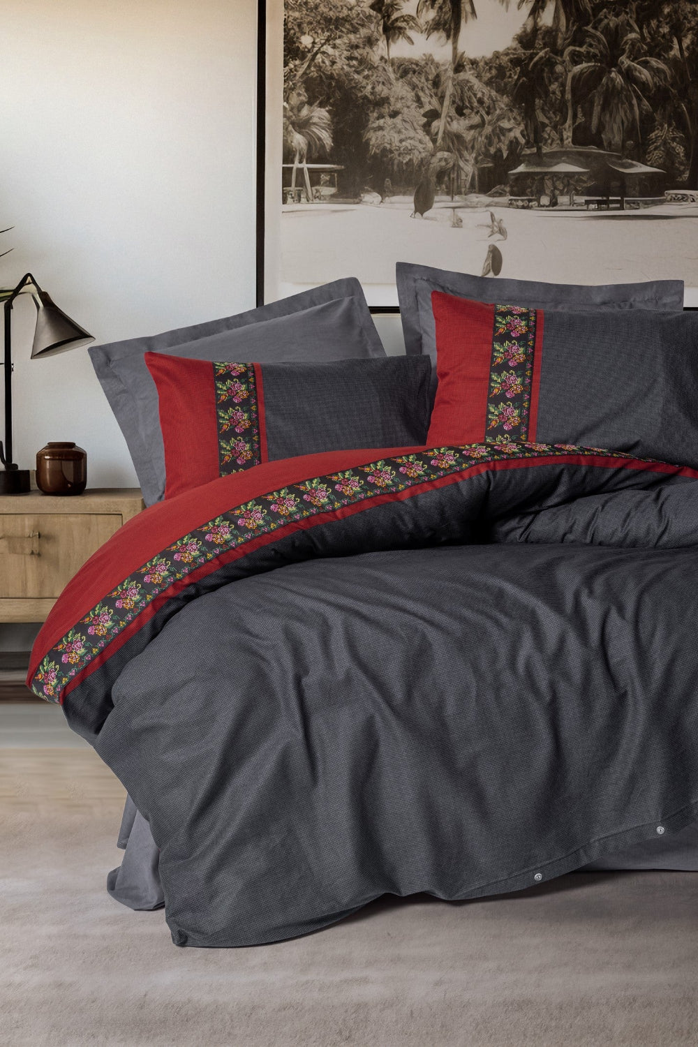 Cotton Box-Folk Art Tek Kişilik Nevresim Takımı Lienzo Antrasit-Nevresim Takımı-1-Milagron.com