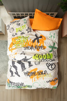 Cotton Box-Cotton Box Genç Odası Tek Kişilik Lastikli çarşaflı Nevresim Takımı Graffiti Oranj-Tek Kişilik Nevresim Takımı-1-Milagron.com