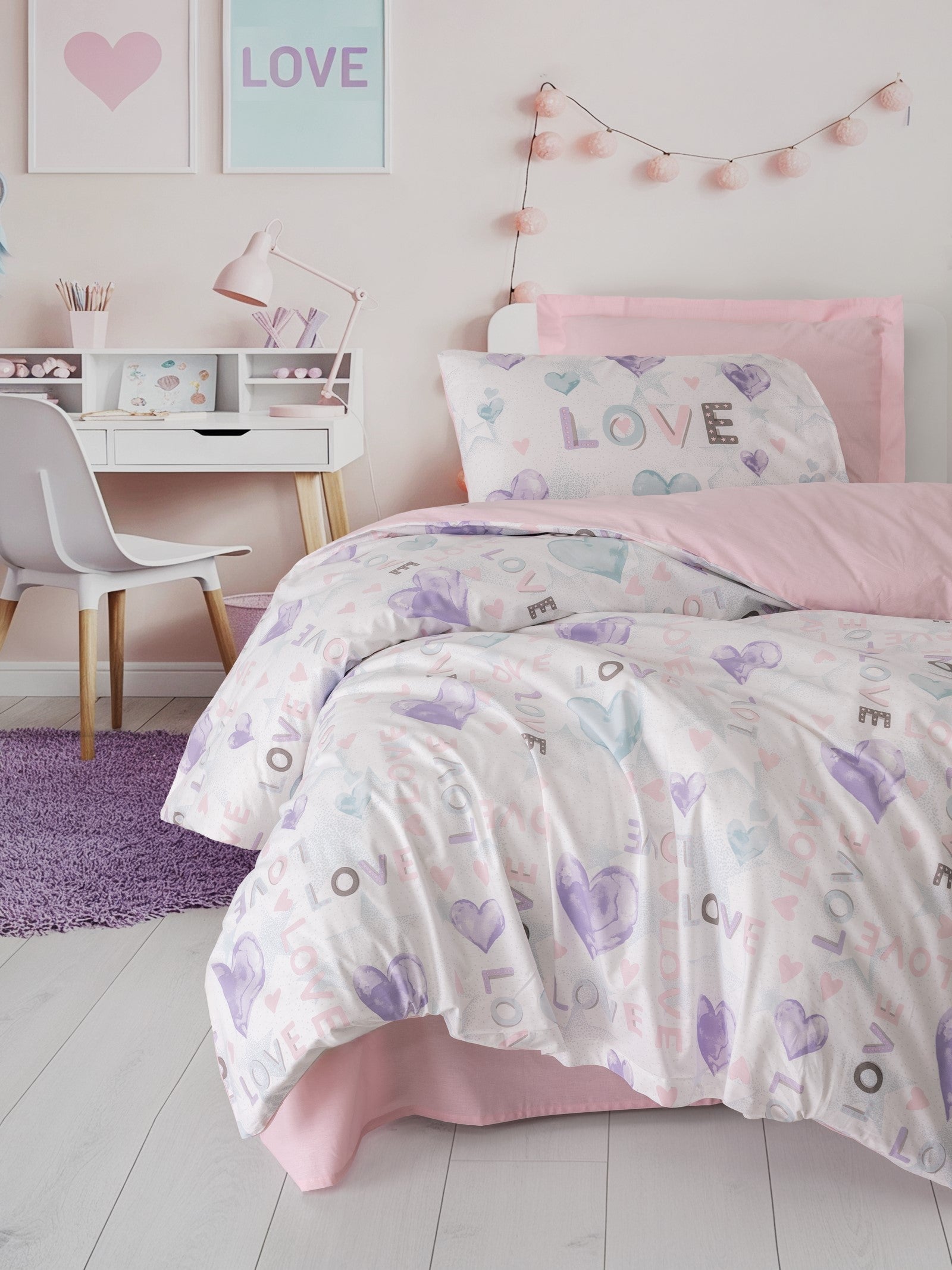 Cotton Box Genç Odası Tek Kişilik Nevresim Takımı Lovella Pembe