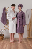 Cotton Box-Jakarlı Aile Bornoz Seti Camilla Mürdüm Gri-Bornoz Seti-2-Milagron.com