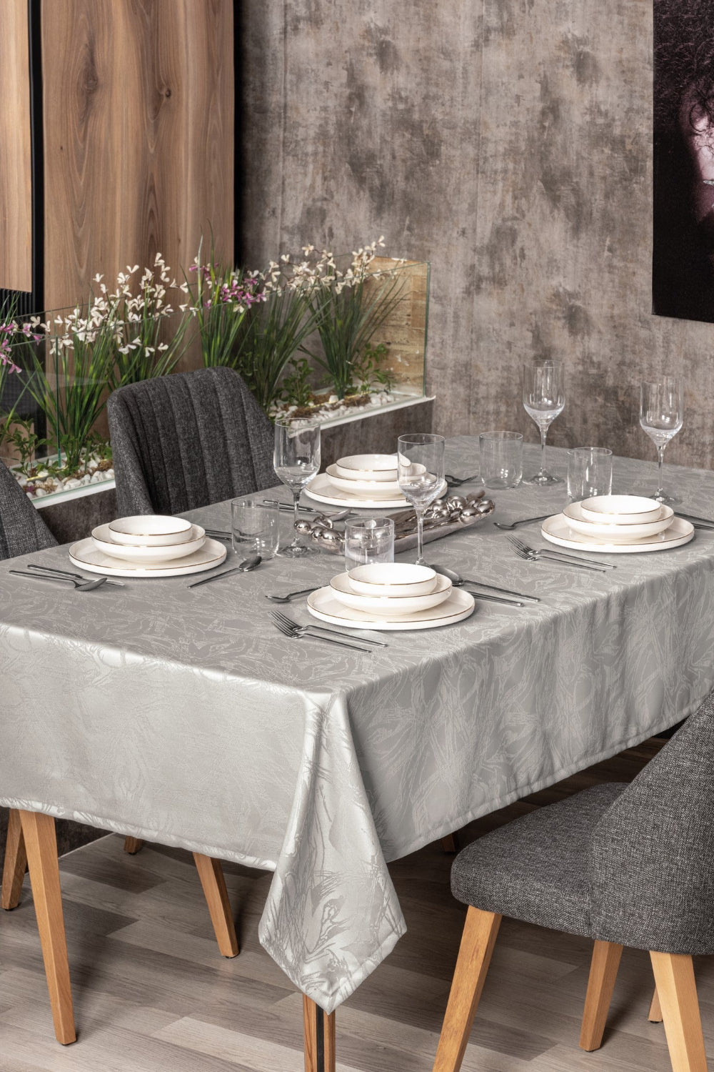 Cotton Box-Jakarlı Dertsiz Masa Örtüsü Lavinia Gri 155x220-Masa Örtüleri-1-Milagron.com
