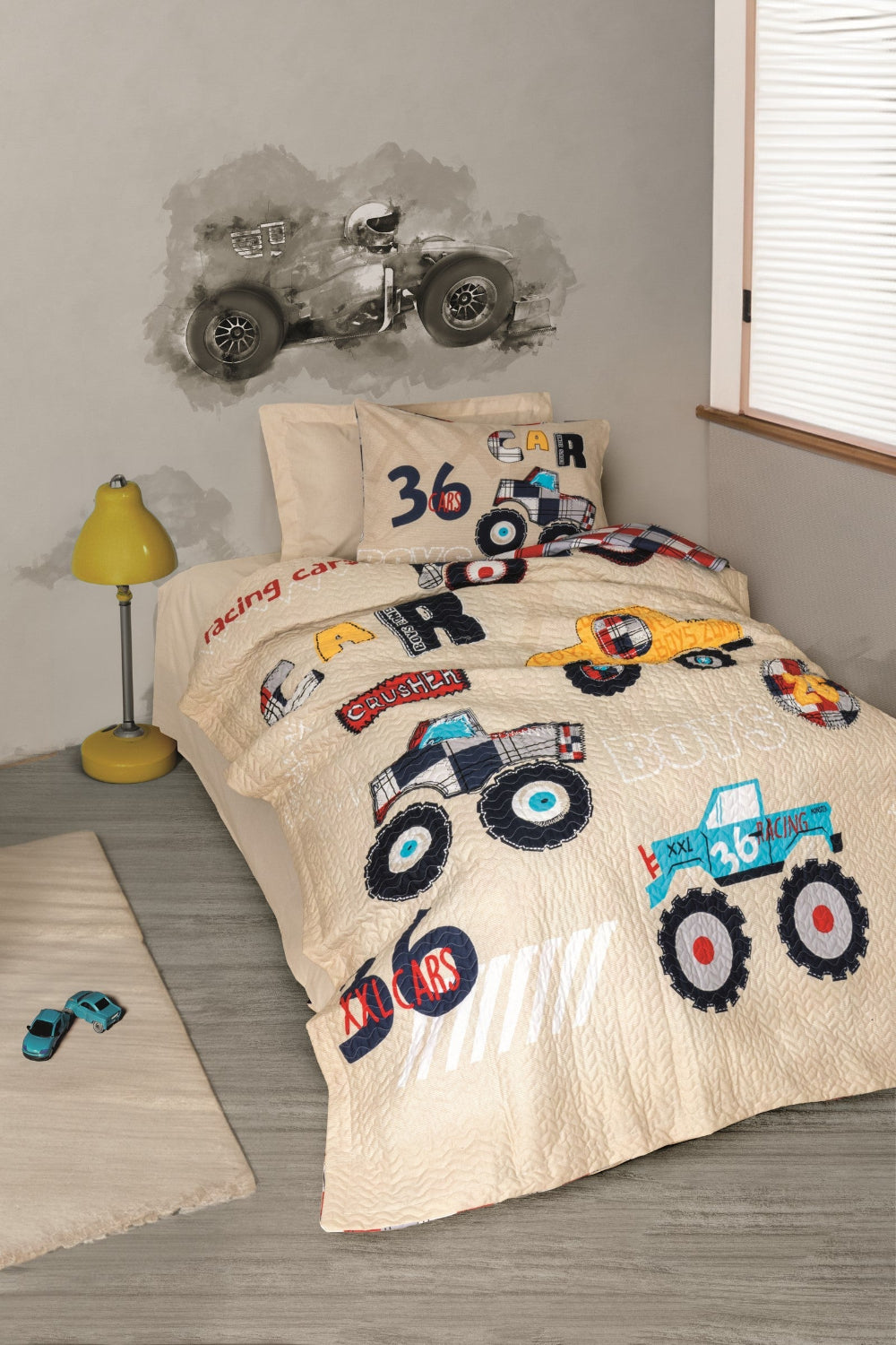 Cotton Box-Junior Tek Kişilik Complete Set Cars Bej-Nevresim Takımı-1-Milagron.com