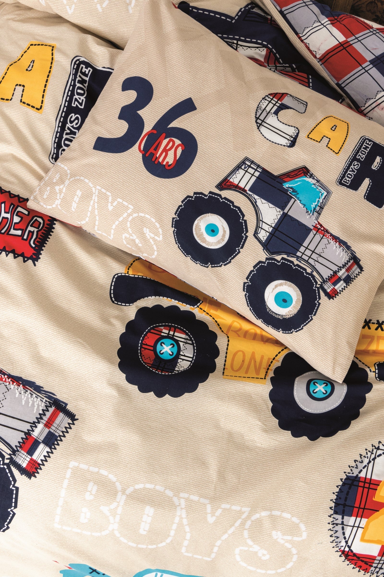 Cotton Box-Cotton Box Junior Tek Kişilik Lastikli çarşaflı Nevresim Takımı Cars Bej-Tek Kişilik Nevresim Takımı-2-Milagron.com