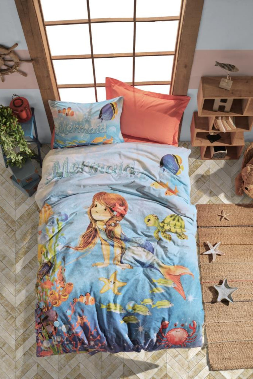 Cotton Box-Cotton Box Junior Tek Kişilik Nevresim Takımı Mermaid Mercan-Tek Kişilik Nevresim Takımı-1-Milagron.com