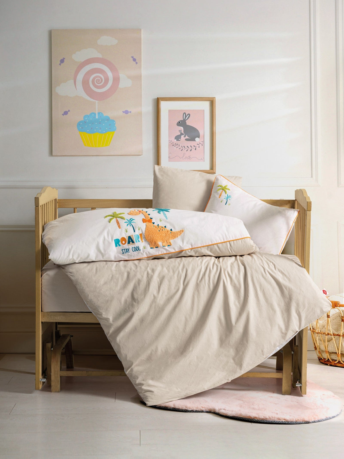 Cotton Box-Punch Nakışlı Bebek Nevresim Takımı Kiddo Krem-Nevresim Takımı-1-Milagron.com