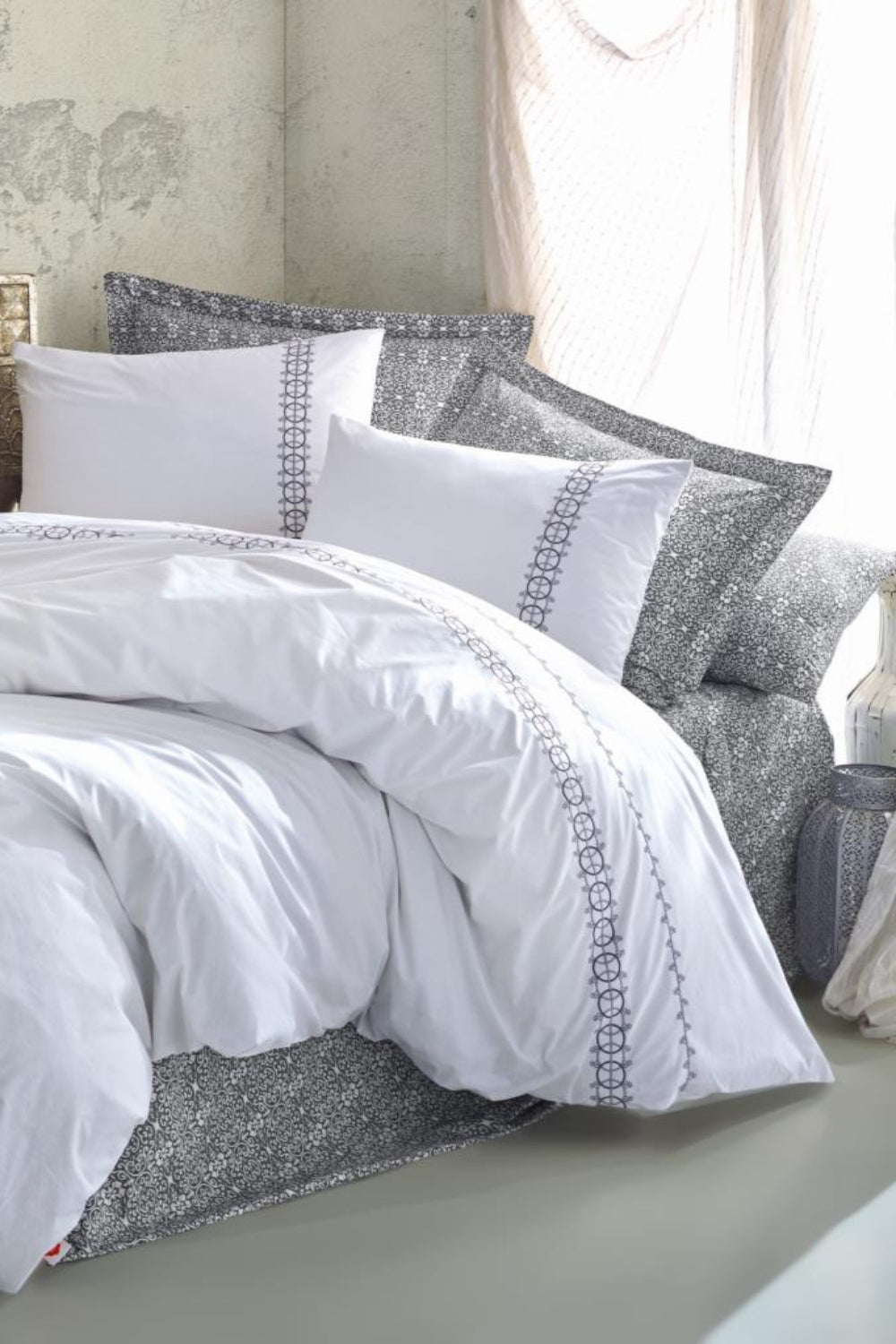 Cotton Box-Majestic Çift Kişilik Nevresim Takımı Paola Gri-Nevresim Takımı-1-Milagron.com