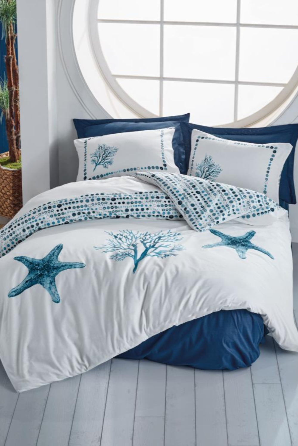 Cotton Box-Cotton Box Maritime Tek Kişilik Nevresim Takımı Star Lacivert-Tek Kişilik Nevresim Takımı-1-Milagron.com