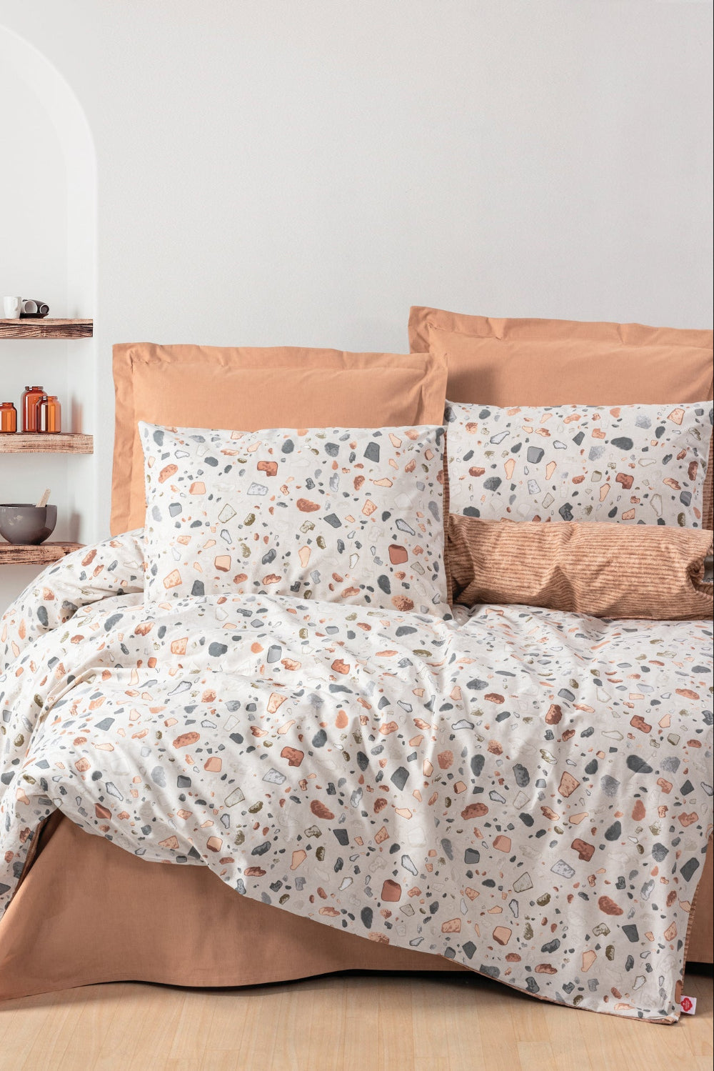 Cotton Box-Cotton Box Minimal Tek Kişilik Lastikli çarşaflı Nevresim Takımı Oniks Karamel-Tek Kişilik Nevresim Takımı-1-Milagron.com