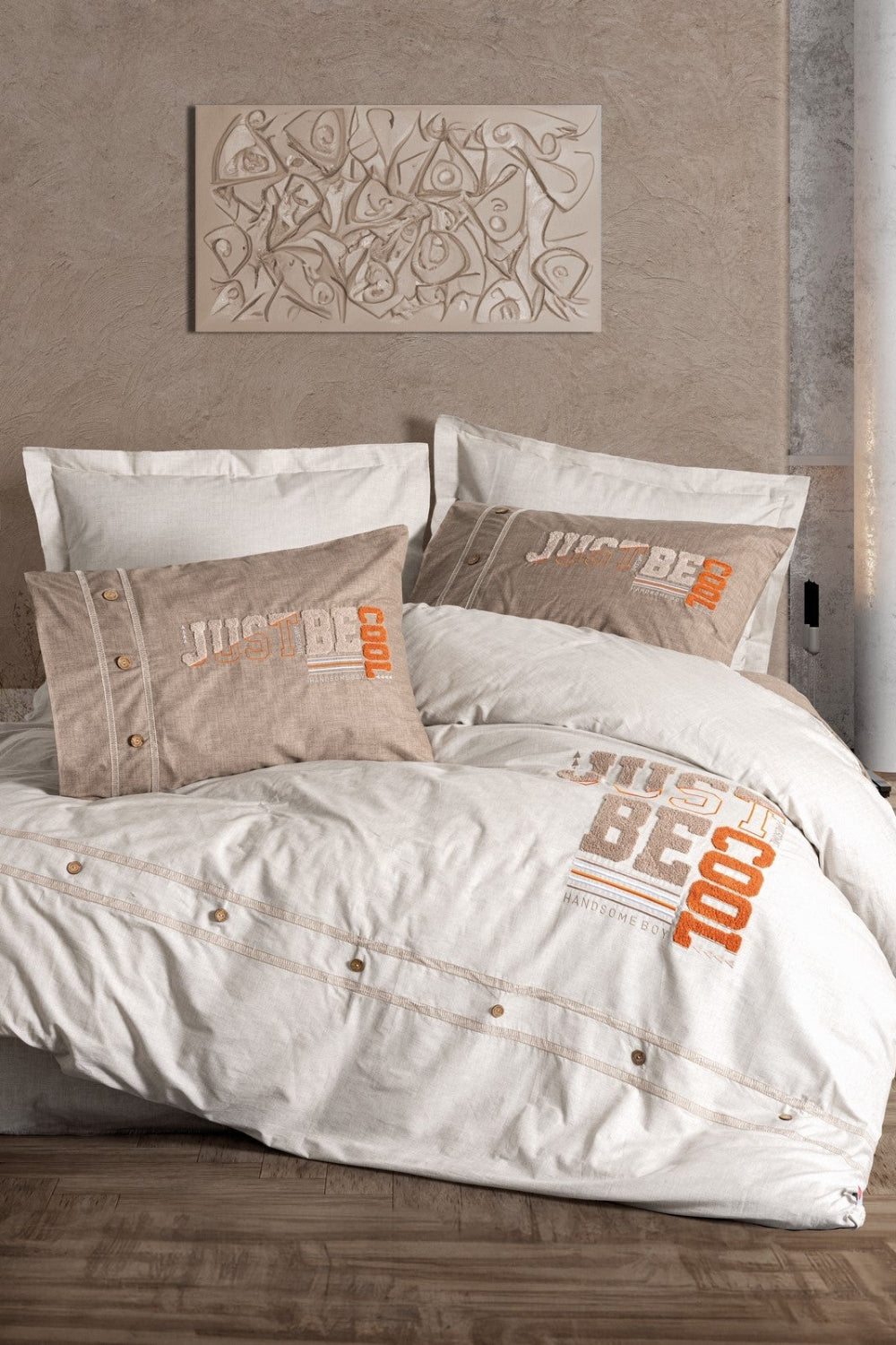 Cotton Box-Mood Nakışlı Ranforce Çift Kişilik Nevresim Takımı Cool Kahve-Nevresim Takımı-1-Milagron.com