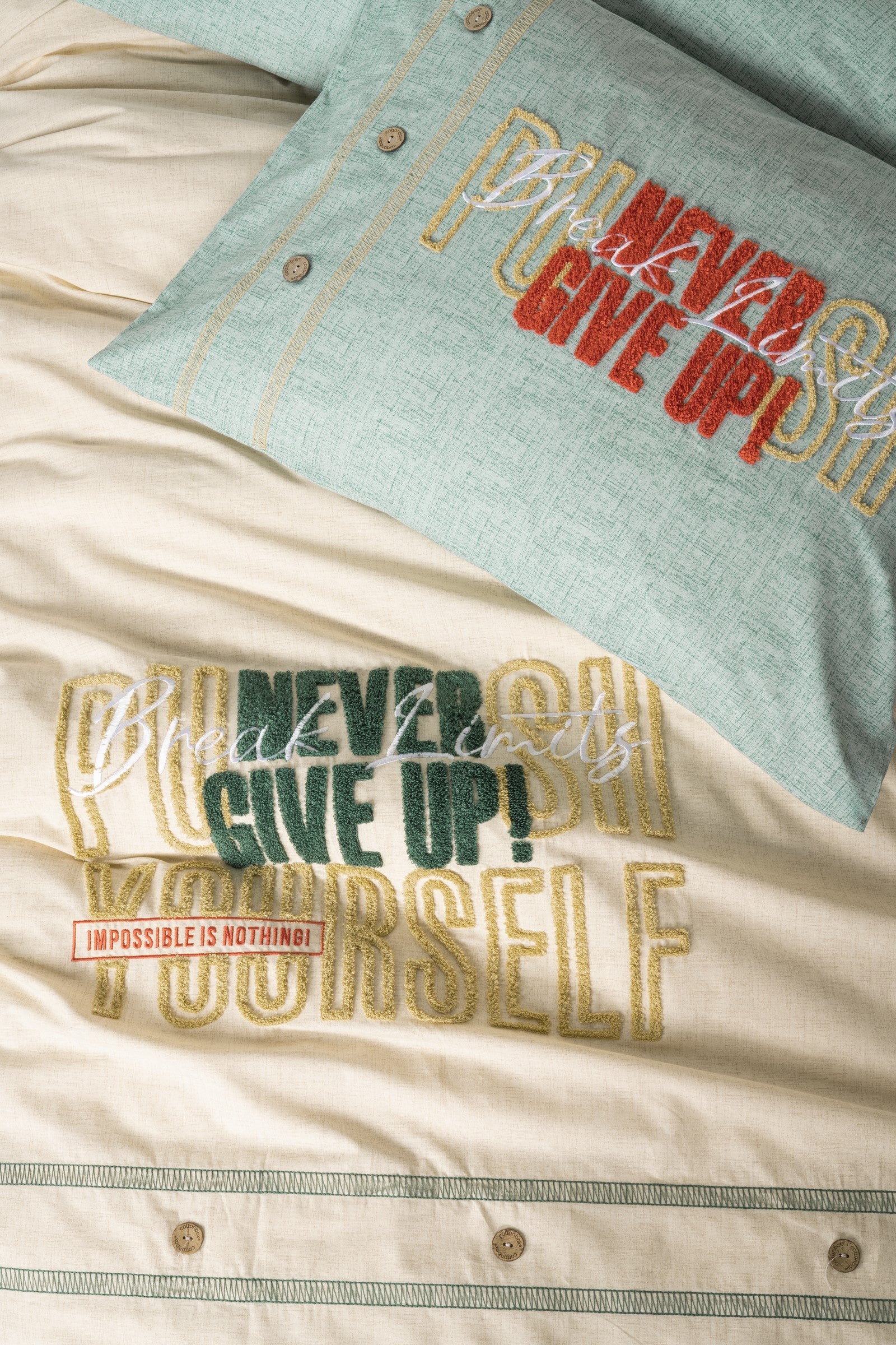 Cotton Box-Mood Nakışlı Ranforce Tek Kişilik Nevresim Takımı Forward Bej-Nevresim Takımı-2-Milagron.com