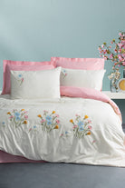 Cotton Box-Nakışlı Ranforce Çift Kişilik Nevresim Takımı Delbin Pembe-Nevresim Takımı-1-Milagron.com