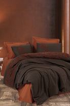 Cotton Box-Nakışlı Ranforce Çift Kişilik Nevresim Takımı Rosen Kiremit-Nevresim Takımı-1-Milagron.com