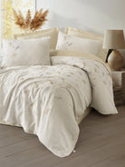 Cotton Box Nakışlı Saten Çift Kişilik Nevresim Takımı Blade Bej