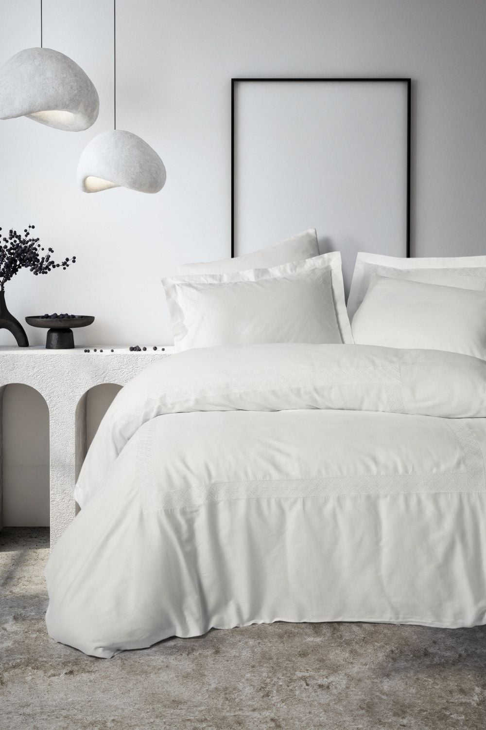 Cotton Box-Nakışlı Saten Çift Kişilik Nevresim Takımı Galant Beyaz-Nevresim Takımı-1-Milagron.com