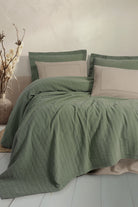 Cotton Box-Cotton Box Natura çift Kişilik Yatak örtüsü/Pike Takımı Vilo Yeşil-Pikeli Nevresim Takımı-1-Milagron.com