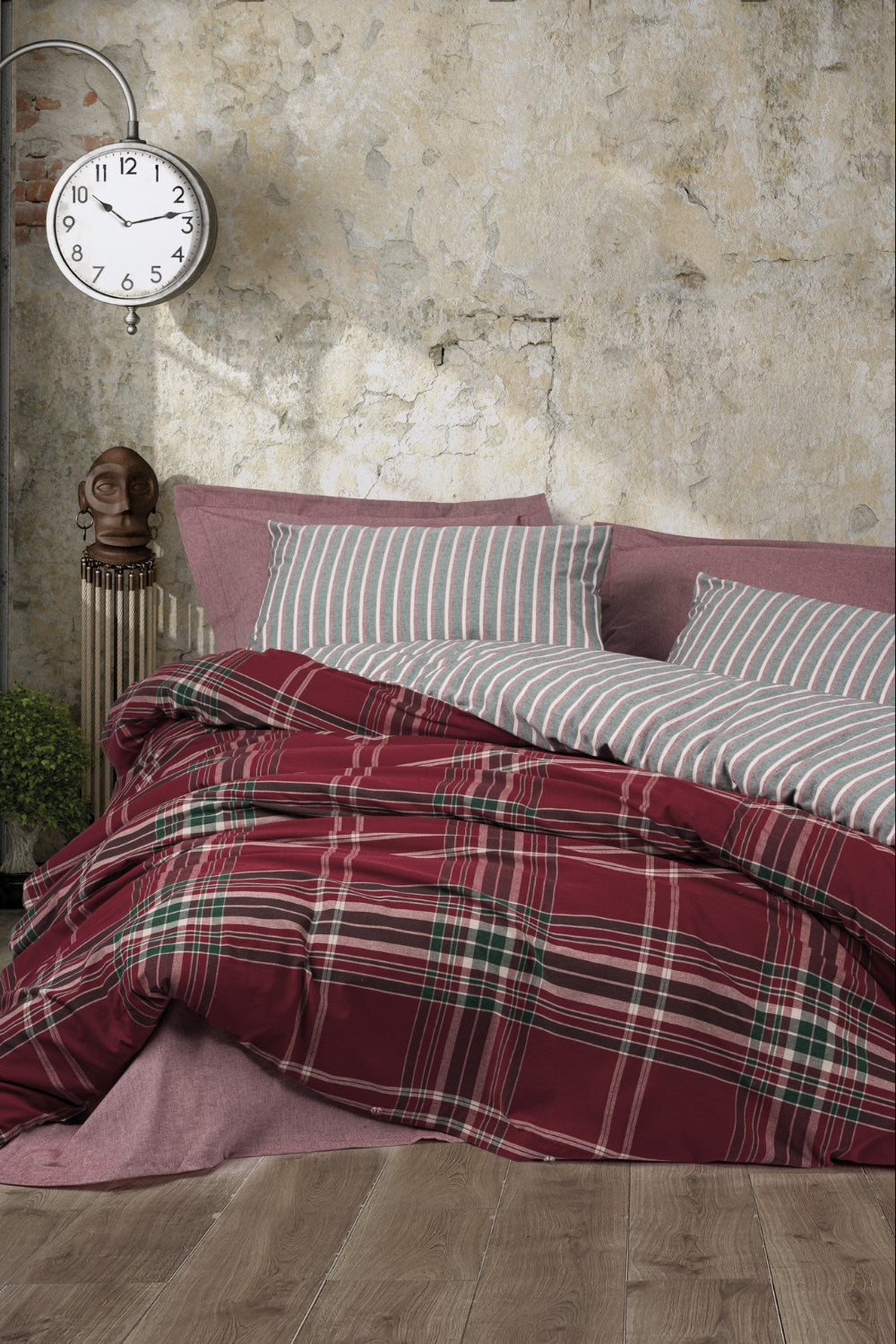 Cotton Box-Natureforce Tek Kişilik Nevresim Takımı Pledd Bordo-Nevresim Takımı-1-Milagron.com