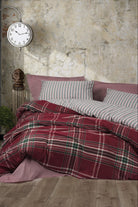 Cotton Box-Natureforce Tek Kişilik Nevresim Takımı Pledd Bordo-Nevresim Takımı-1-Milagron.com