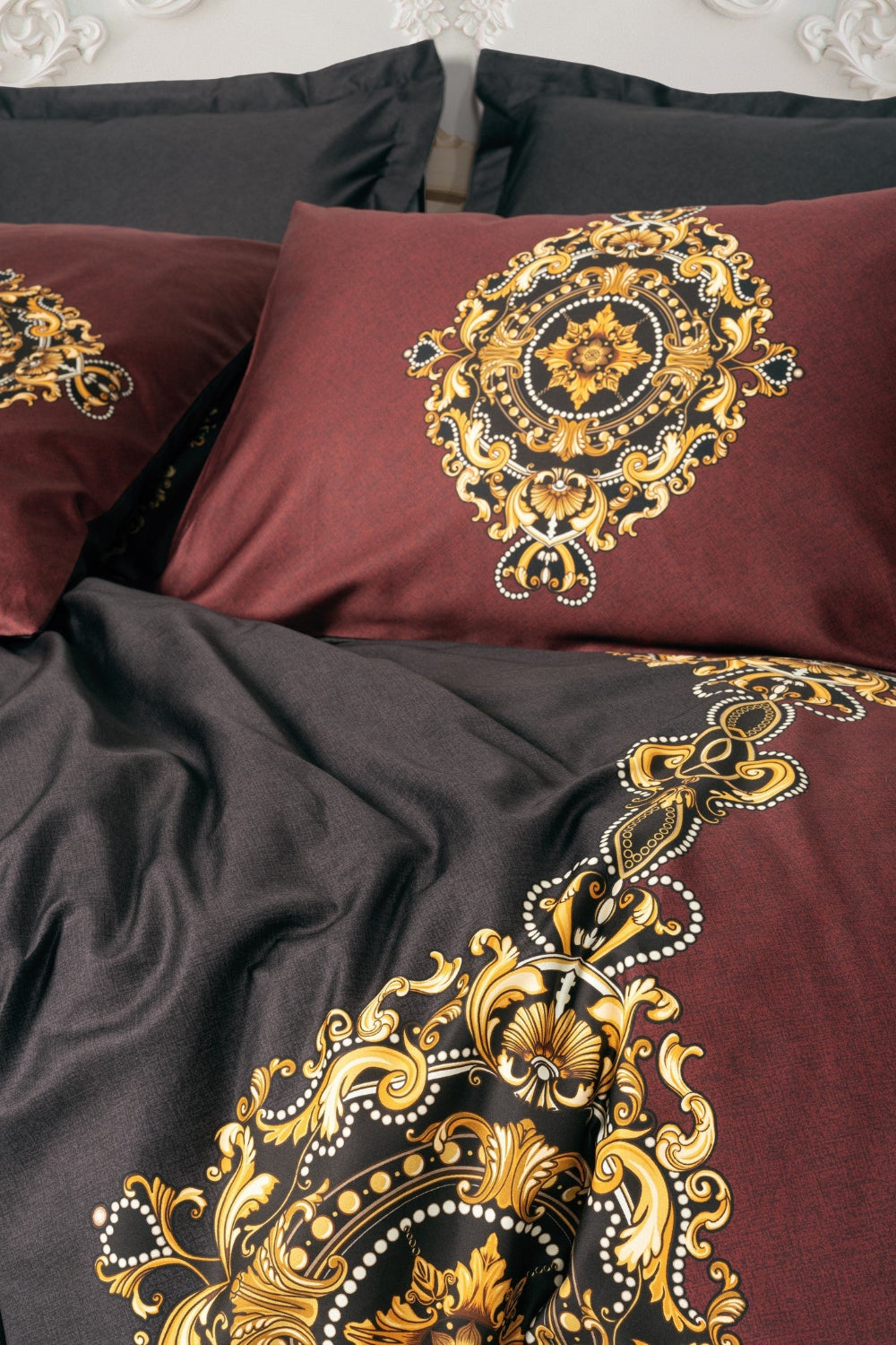 Cotton Box-Palace Saten Çift Kişilik Nevresim Takımı Ebren Antrasit-Nevresim Takımı-2-Milagron.com