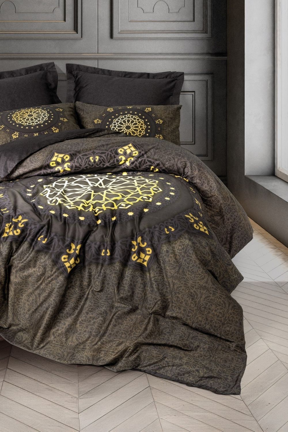 Cotton Box-Palace Saten Çift Kişilik Nevresim Takımı Togay Antrasit-Nevresim Takımı-1-Milagron.com