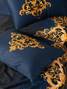 Cotton Box-Palace Saten Çift Kişilik Nevresim Takımı Tutsu Lacivert-Nevresim Takımı-3-Milagron.com