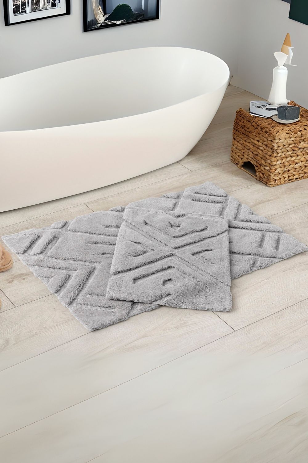 Cotton Box-Pamuklu Paspas Seti Blow Açık Gri 60x100+40x60-Paspas-1-Milagron.com