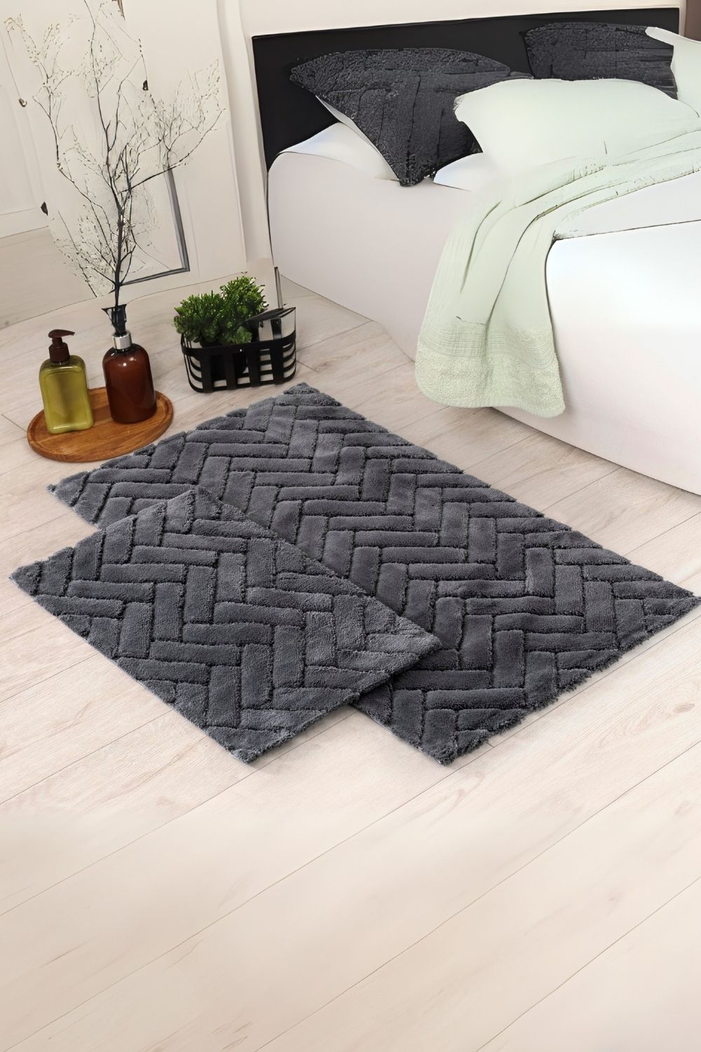 Cotton Box-Pamuklu Paspas Seti Zibby Koyu Gri 60x100+40x60-Paspas-1-Milagron.com