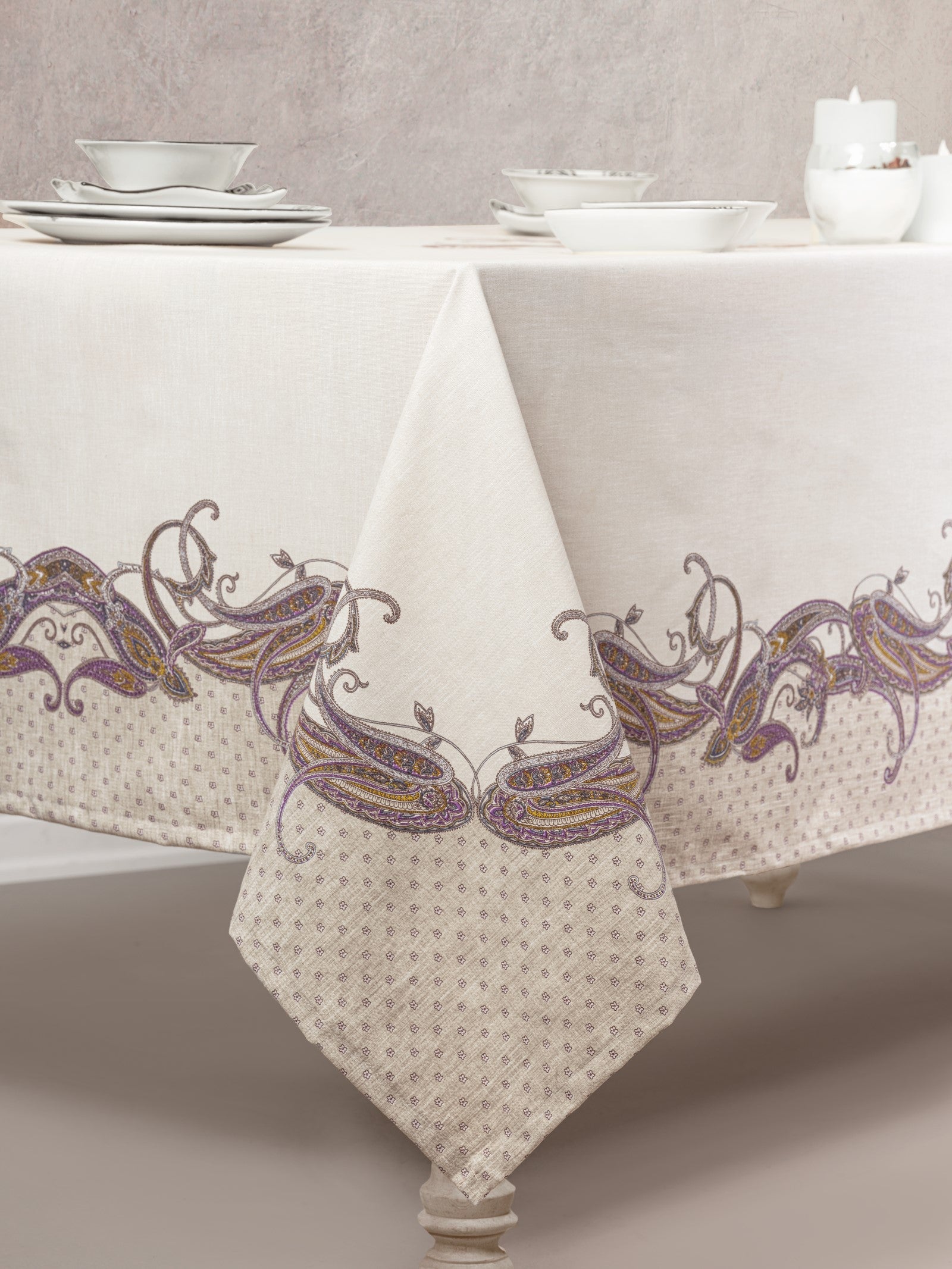 Cotton Box Pano Baskılı Masa Örtüsü Nels Bej 170X230
