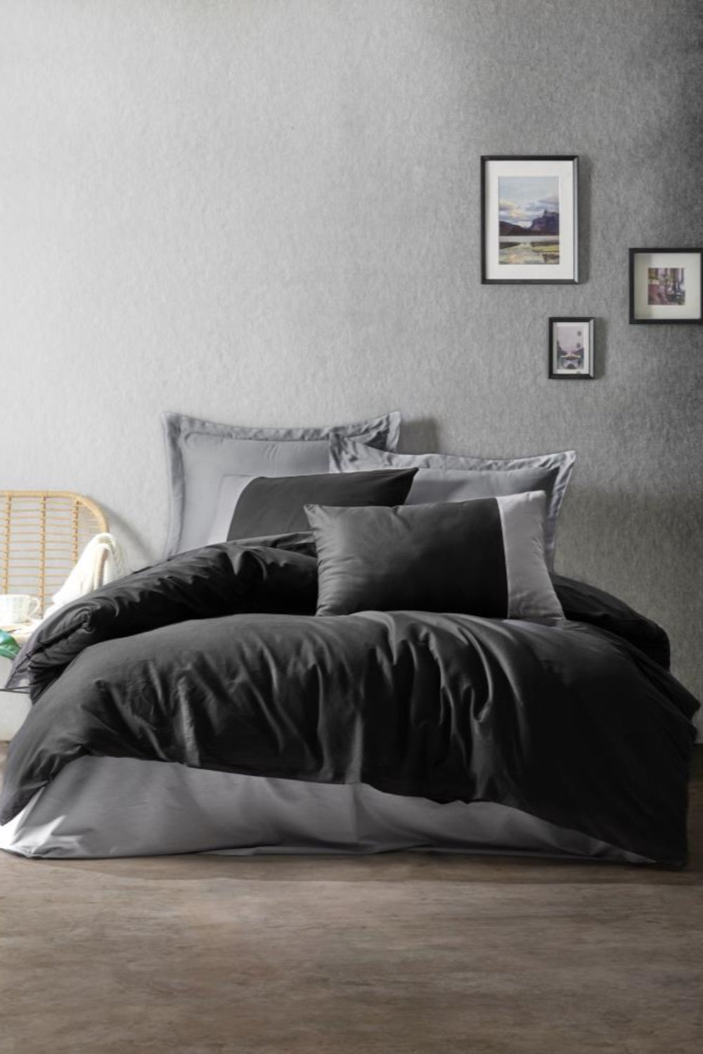 Cotton Box-Plain Çift Kişilik Nevresim Takımı Siyah Gri-Nevresim Takımı-1-Milagron.com