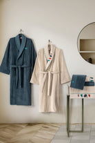 Cotton Box-Puff Nakışlı Aile Bornoz Seti Gaja Bej Petrol-Bornoz Seti-1-Milagron.com