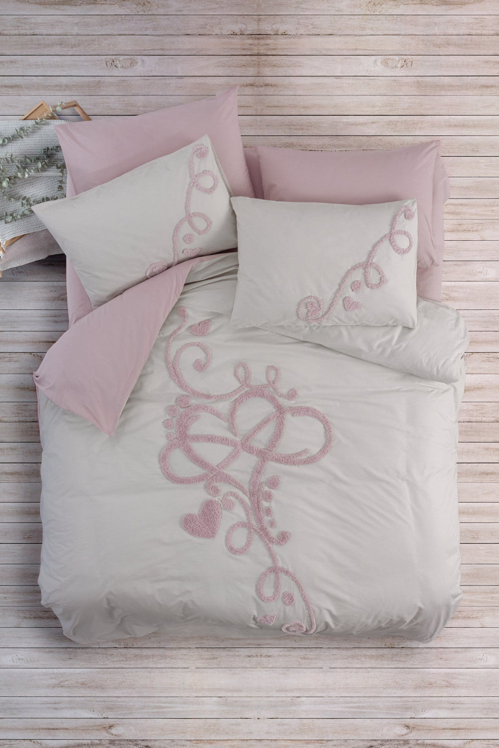 Cotton Box-Puff Nakışlı Çift Kişilik Nevresim Takımı Bellini Pembe-Nevresim Takımı-1-Milagron.com