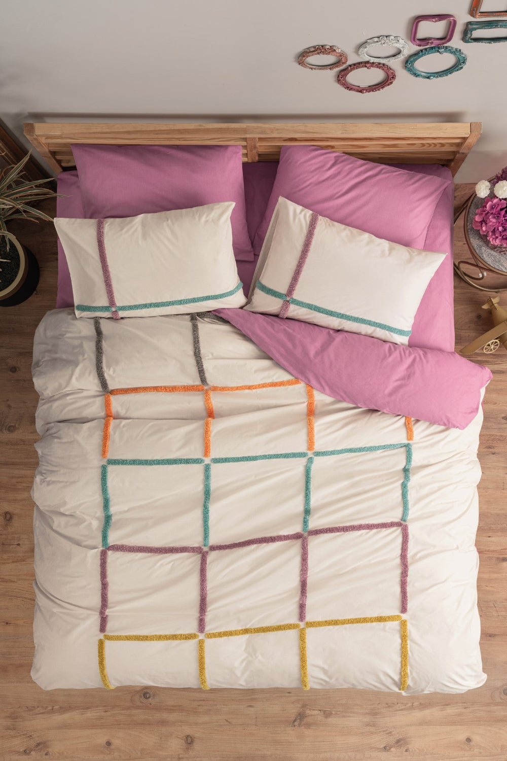 Cotton Box-Puff Nakışlı Çift Kişilik Nevresim Takımı Insula Gül Kurusu-Nevresim Takımı-1-Milagron.com