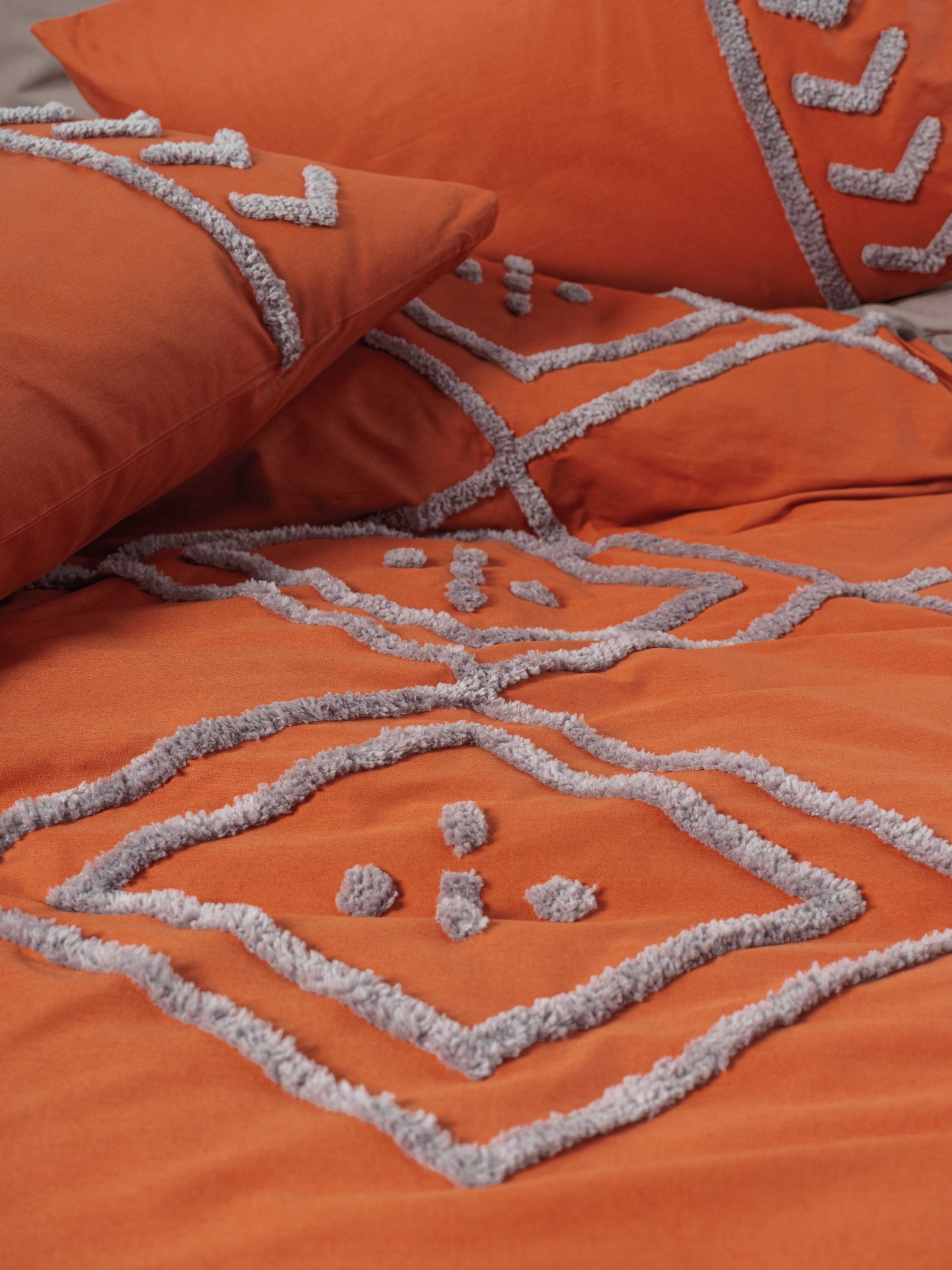 Cotton Box-Puff Nakışlı Çift Kişilik Nevresim Takımı Liya Kiremit Bej-Nevresim Takımı-2-Milagron.com