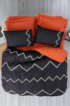 Cotton Box-Puff Nakışlı Çift Kişilik Nevresim Takımı Mirely Siyah Kiremit-Nevresim Takımı-1-Milagron.com